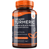 Organic Turmeric 1440mg (High Strength) with Black Pepper & Ginger - 180 Vegan Turmeric Capsules (3 Month Supply) - Organic Turmeric with Active Ingredient Curcumin - Made in The UK by Nutravita